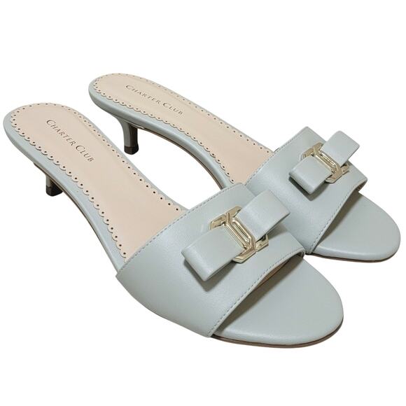 Charter Club Women Tessaa Kitten Heel Slide Sandals Size US 8.5M Soft Mist PU - Picture 2 of 5